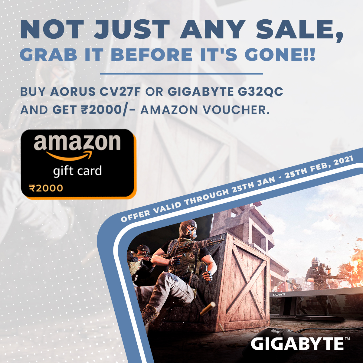 Buy AORUS CV27F / GIGABYTE G32QC Gaming Monitor & Get 2000 INR Amazon Gift Voucher