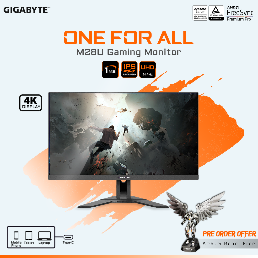 Pre-order GIGABYTE M28U Gaming Monitor & Get AORUS Robot FREE