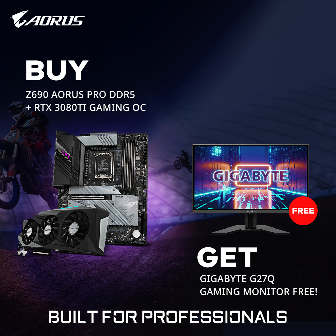 Buy Z690 AORUS PRO DDR5 + RTX 3080Ti GAMING OC & Get GIGABYTE G27Q Gaming Monitor FREE!